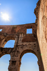 Architecture Details of the Colosseum in Rome, Italy. History famous landmark of Italy