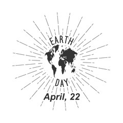 Vector illustration for Earth day design with rays of burst for banner, poster. Isolated on white.