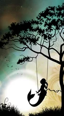 Printed kitchen splashbacks Little Mermaid cartoon character in the real world silhouette art photo manipulation