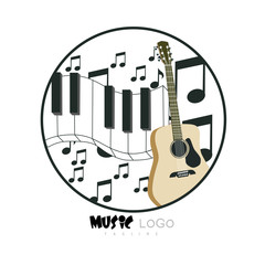 Guitar and Note Vector, music logo