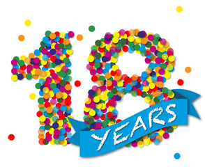 Konfetti Zahlen, Zahl 18 years, bunt, papier, vektor 