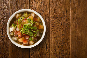 vinagrette on wood background