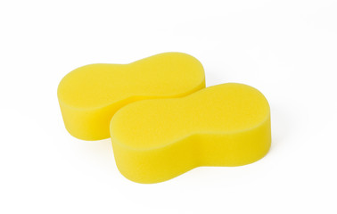 yellow sponge for car washing isolated