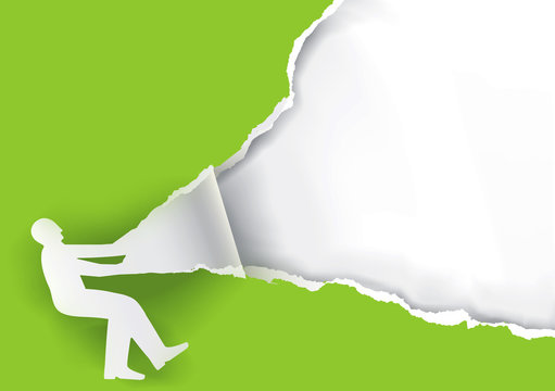 Man Ripping green Paper Background.
Paper silhouette of man ripping green paper background with place for your text or image. Vector available.