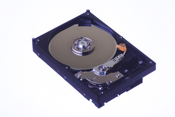 Internal view of computer hard disk isolated on white background.