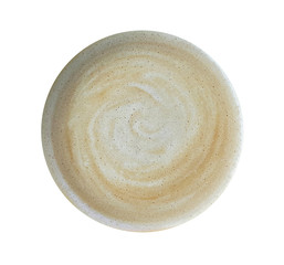 Top view of hot coffee latte art cup isolated on white background.