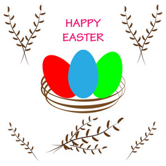 Easter eggs with willow on white background