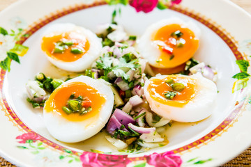 medium-boiled eggs with salad