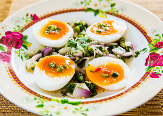 medium-boiled eggs with salad