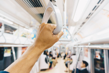 Blurred people in train car