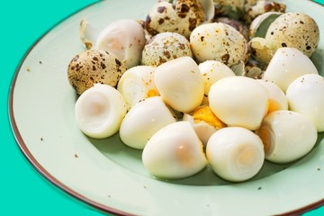 Quail egg on plate.