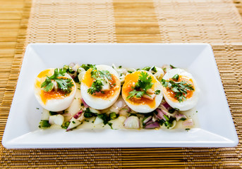 medium-boiled eggs with salad