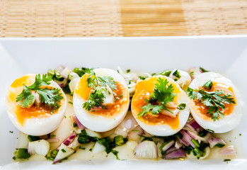 medium-boiled eggs with salad