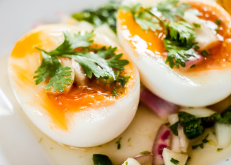 medium-boiled eggs with salad