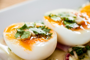 medium-boiled eggs with salad