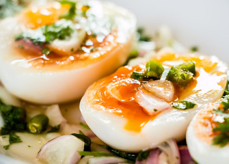 medium-boiled eggs with salad