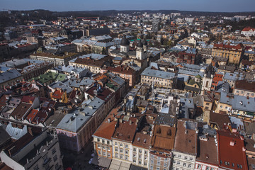 Obraz premium Lviv old city panorama. Ukraine, Europe. Panorama of the city of Lviv. Roofs of Lviv, Ukraine.