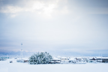 Fototapeta premium Winter snow cover the town
