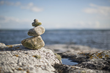 Fototapeta na wymiar stacked pebbles on a beach