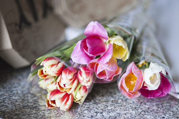 Charming tulips on the table