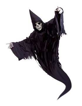 Flying Grim Reaper isolated on white background