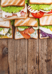 Six sandwiches with different ingredients