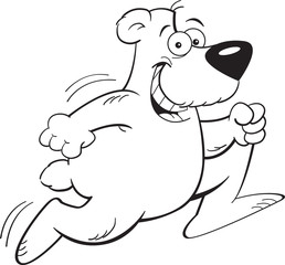 Black and white illustration of a running bear.