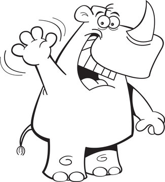 recommend clip art: Black and white illustration of a rhino waving.