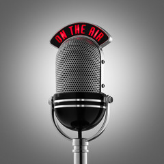 Classical retro microphone on the air with grey background