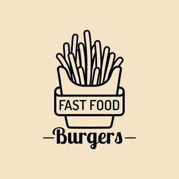 Vector vintage fast food logo. Retro fry potatoes sign. Bistro icon. Eatery emblem for street restaurant, cafe etc.