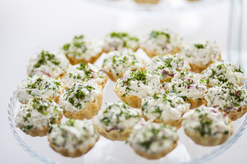 Delicious snacks on buffet table