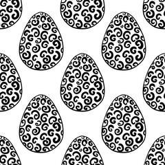 Hand drawn ornamental eggs seamless pattern.