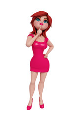 3d girl is thinking.