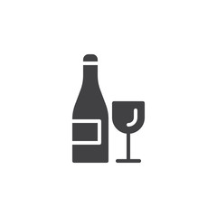 Wine bottle and glass icon vector, filled flat sign, solid pictogram isolated on white. Symbol, logo illustration. Pixel perfect