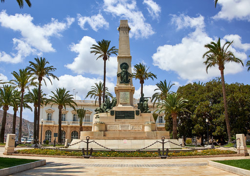 Cartagena, Spain - July 13, 2016: Monument to the Heroes of Cavite and Santiago de Cuba.