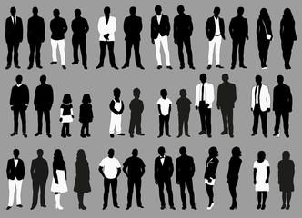 Silhouette of people black and white vector illustration set