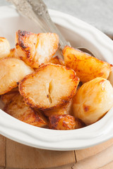 Roast Potatoes oven cooked in beef fat until crisp and golden a favourite side dish with roast Sunday dinners