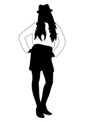 Silhouette of a girl in a vector illustration hat