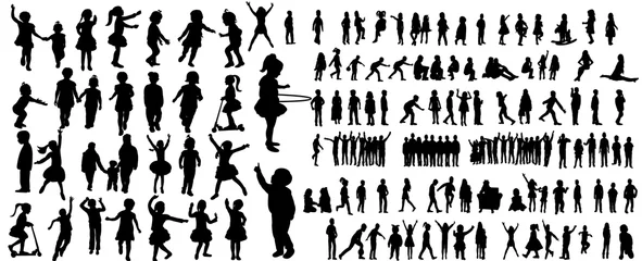 Foto op Canvas Collection of children silhouettes boys and girls set, vector illustration © zolotons