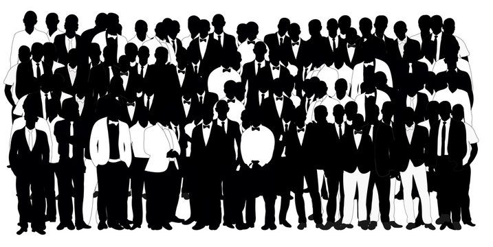Collection of black and white silhouettes man team, crowd, vector, illustration