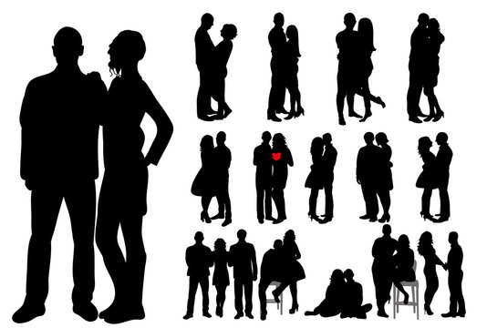 Collection of couple silhouettes guy and girl love