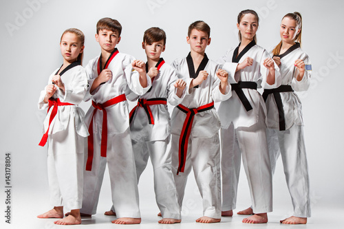 &quot;The studio shot of group of kids training karate martial