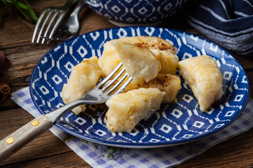 Lazy dumplings with cinnamon and sugar.