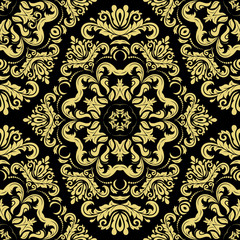 Damask classic black and golden pattern. Seamless abstract background with repeating elements