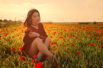 cute girl on meadow