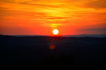 Fototapeta premium Beautiful Sunset at Wedding in old Apple Orchard