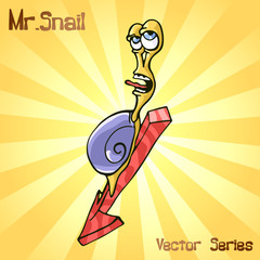 Mr. Snail with down. vector illustration 