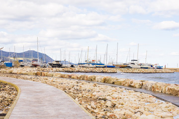 White yachts in the port