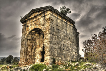 Fototapeta na wymiar Mausoleum Tomb of Queen Aba in Kanytelleis (Kanlidivane) Ancient City, Turkey