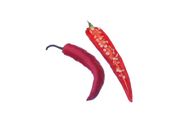 Red chili or chilli cayenne pepper isolated on white background.